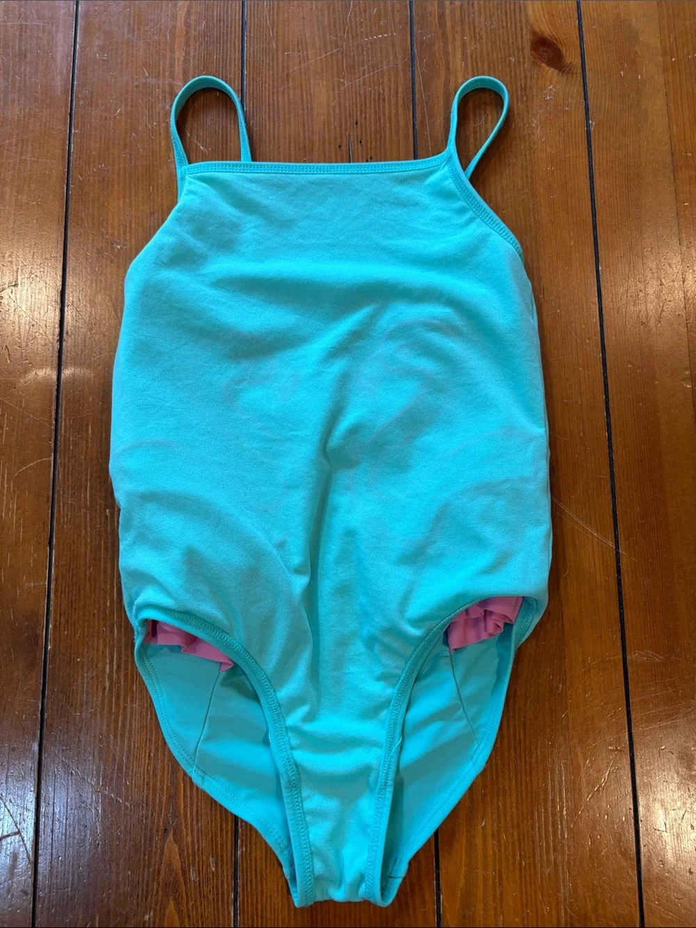 Gymboree Turquoise and Pink Flamingo Ruffle One-Piece Swimsuit Size 7